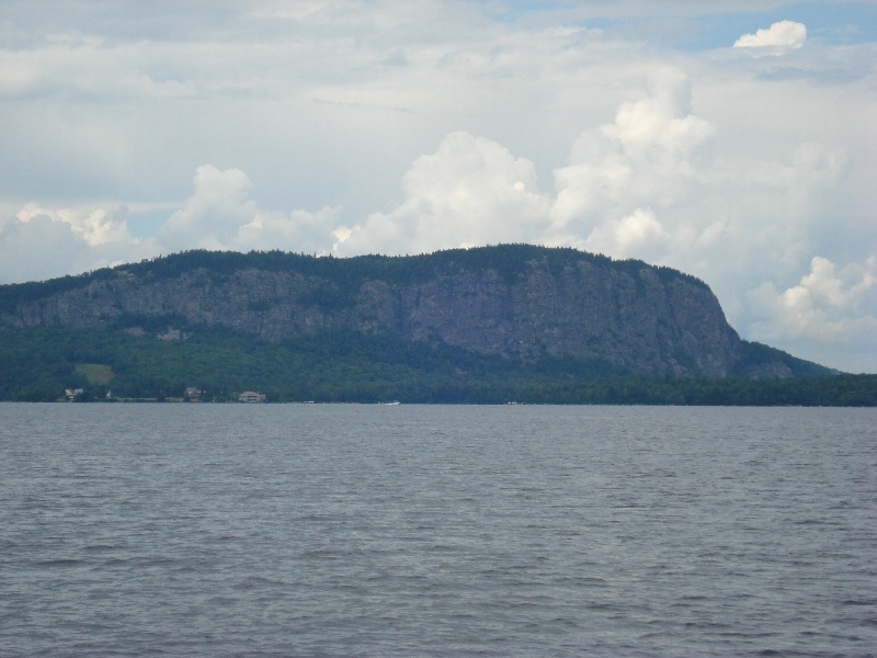 View from boat coming up to mt. kineo